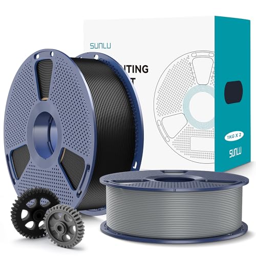 SUNLU PLA+2.0 3D Printer Filament, Black & Grey, 2-Pack (2KG)