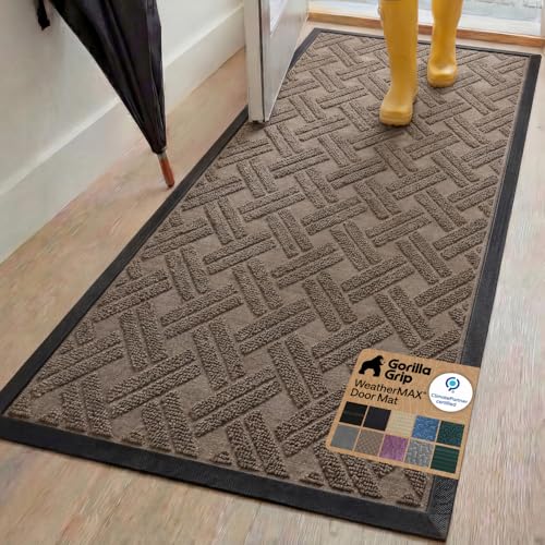 GORILLA GRIP WeatherMAX Door Mat, Indoor Outdoor, 72x24, Beige Basket Weave