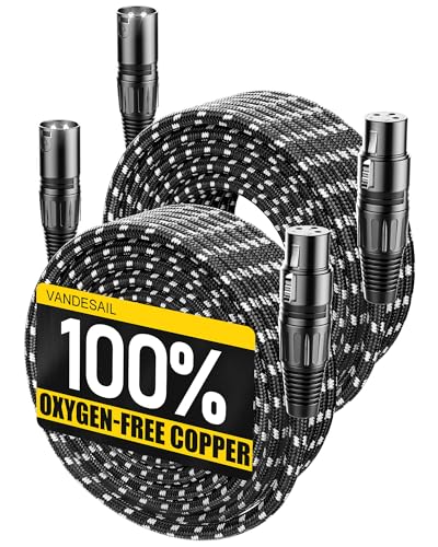 VANDESAIL Long XLR Cables 50 ft 2 Pack, Nylon Braided XLR Extension Microphone Cable, OFC Shielded Balanced Male to Female Mi