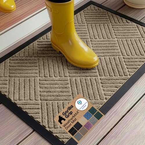 GORILLA GRIP WeatherMAX Door Mat, Indoor Outdoor Use, 35x23, Beige Diamond