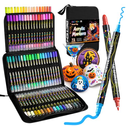 Betem 72 Colors Dual Tip Acrylic Paint Markers, Fabric Decorating Kits