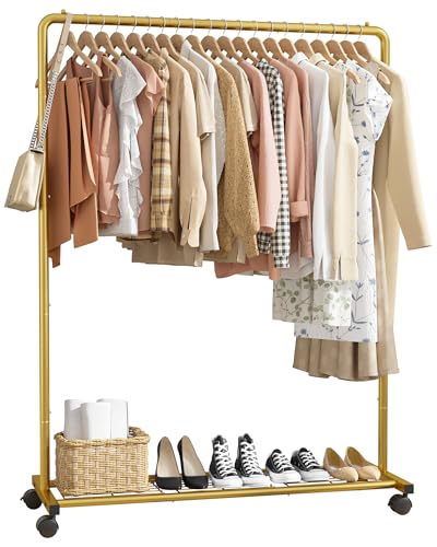 Sakugi Clothes Rack - Clothing Rack with Storage Mesh Shelf & Casters, Heavy-Duty Metal Clothing Rack for Hanging Clothes, Dr