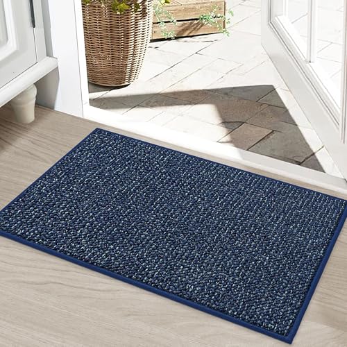 BEQHAUSE Dirt Trapper Door Mat 20" x 32", Non-Slip Washable Doormats, Blue