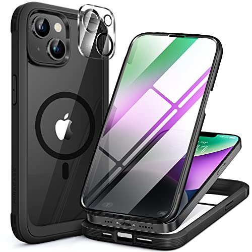 Miracase for iPhone 14 Plus Case, Full-Body Bumper&Glass Case,Black