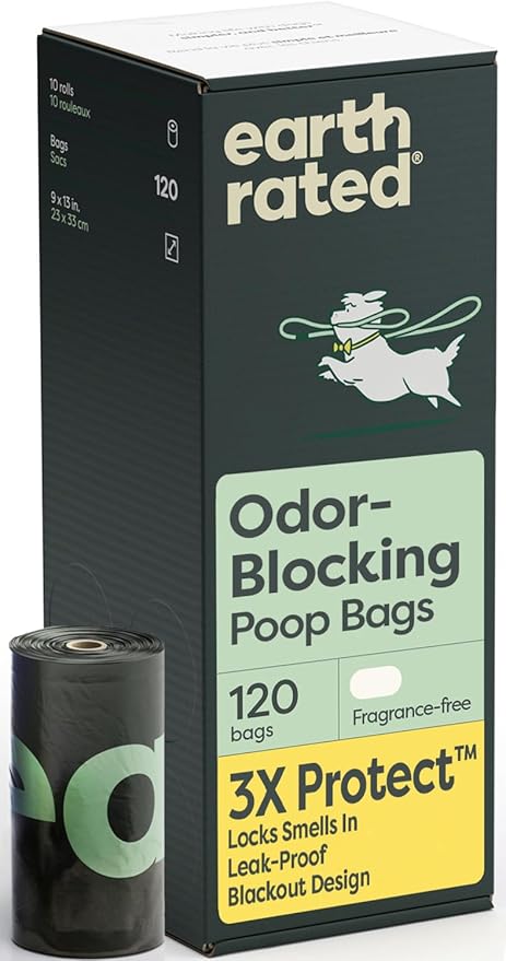 Earth Rated 3X Protect Odor Blocking Dog Waste Bag Rolls, 120 Count