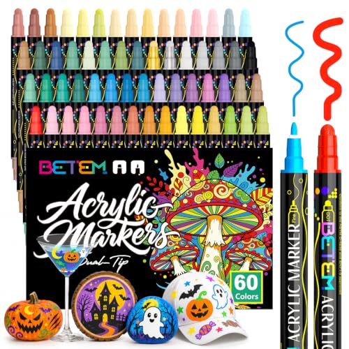 Betem 60 Colors Dual Tip Acrylic Paint Markers, Fabric Decorating Kits
