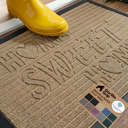 GORILLA GRIP WeatherMAX Door Mat, Indoor Outdoor, 35x23, Home Sweet Home
