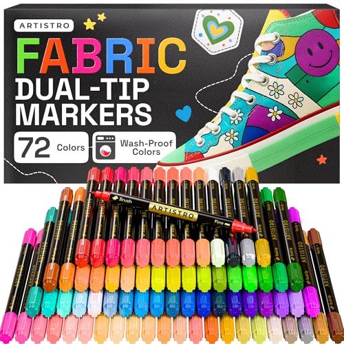 ARTISTRO 72 Multicolor Dual-Tip Fabric Markers Decorating Kit, for Clothes