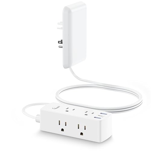 Olcorife Flat Extension Cord with Outlet Cover, Flat Plug Power Strip with 6 Outlets and 3 USB Ports, 8 FT Cord Hidden Outlet