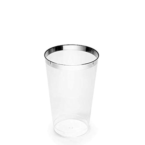 " OCCASIONS " 100 Pieces 12 oz Wedding Party Disposable Plastic Tumbler Cups (12 oz, Clear & Silver Rimmed Tumbler)