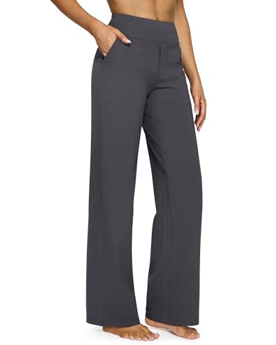 G4Free Wide Leg Yoga Pants for Women with Pockets Dark Grey,S,Petite