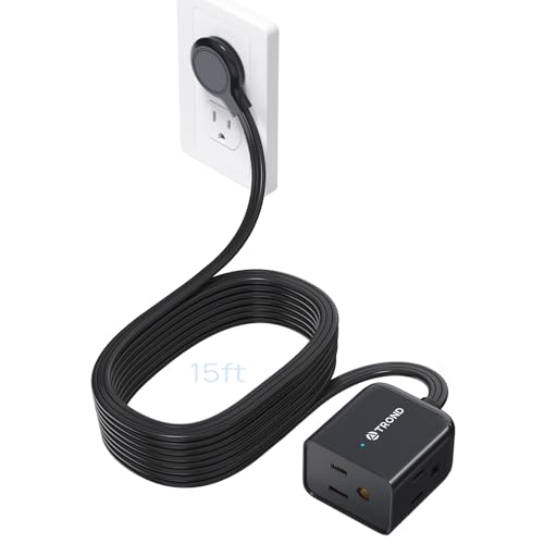 TROND Rightward Flat Plug Extension Cord 15ft for Small Tight Spaces, Black