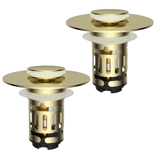 Hibbent 2 PCS Upgraded 3 in 1 Bathroom Sink Drain Strainer, Pop Up Stopper
