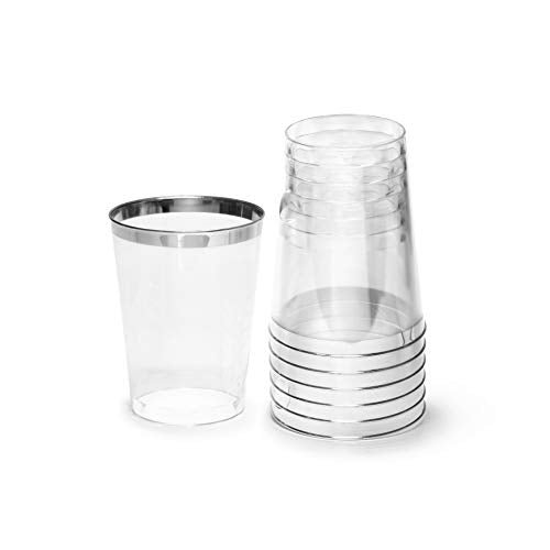 " OCCASIONS " 100 Pieces Wedding Party Disposable Plastic tumblers Cups (10 Oz, Clear & Silver Rimmed Tumbler)
