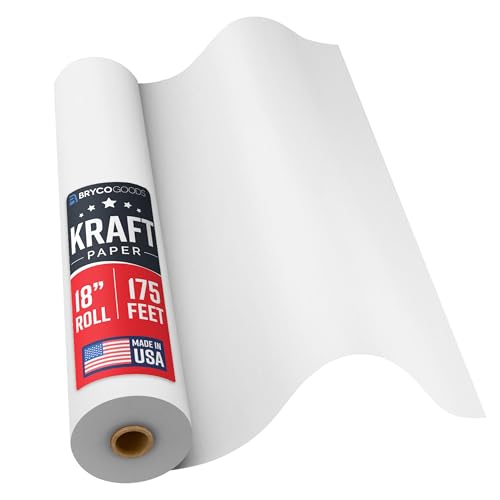 Bryco Goods 18”x2100” (175’) White Kraft Paper Roll for Painting, Drawing, Banner, Bulletin Board, Easel Paper, Floor Coverin