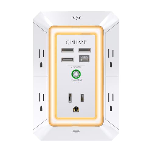 Wall Charger, Surge Protector, QINLIANF 5 Outlet Extender with 4 USB Ports
