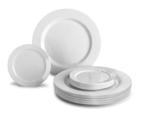 " OCCASIONS " 50 Plates Pack, Heavyweight Premium Disposable Plastic Plates Set (25 x 10.5'' Dinner + 25 x 6.25'' Cake plates