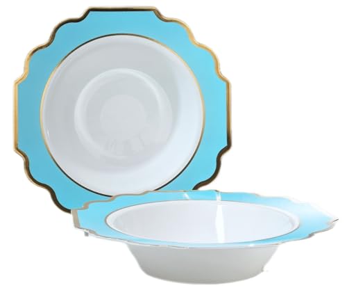 " OCCASIONS " 40 Pieces Bowls Pack, Heavyweight Disposable Wedding Party Plastic Bowls (14 oz Soup Bowl, Imperial Aqua & Gold