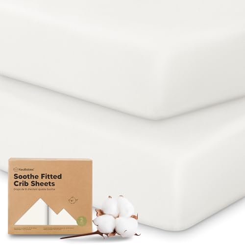 KeaBabies 2pk Organic Cotton Crib Sheets for Boys Girls 52x28, Soft White