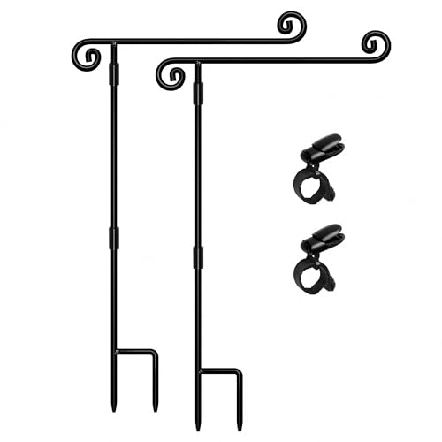 HOOSUN Garden Flag Stand,Sturdy Garden Flag Holder Pole for Outside House,Yard Flags Holder with one Tiger Clip,Yard Banner P