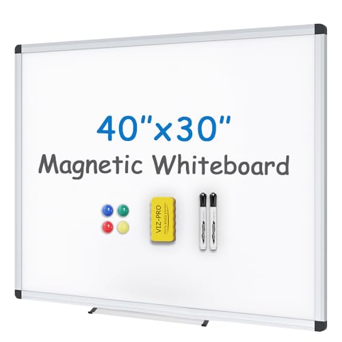 VIZ-PRO Magnetic Whiteboard, 40 x 30 Inches, Dry Erase Board for Wall