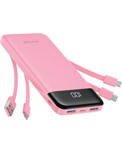 charmast Portable Charger with Built in Cables, Power Bank with Cords Wires, Slim 10000mAh Travel Battery Pack 6 Outputs 3 In