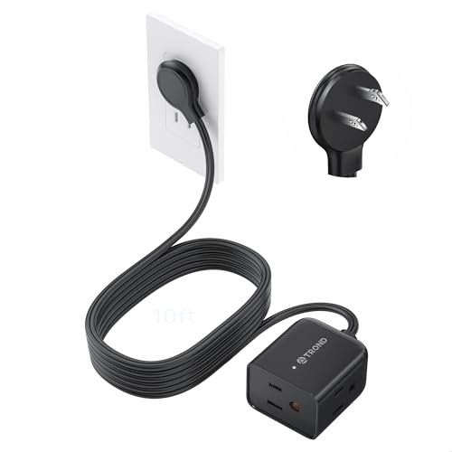 TROND 2 Prong to 3 Prong Extension Cord 10ft, Polarized Flat Plug, 3 AC
