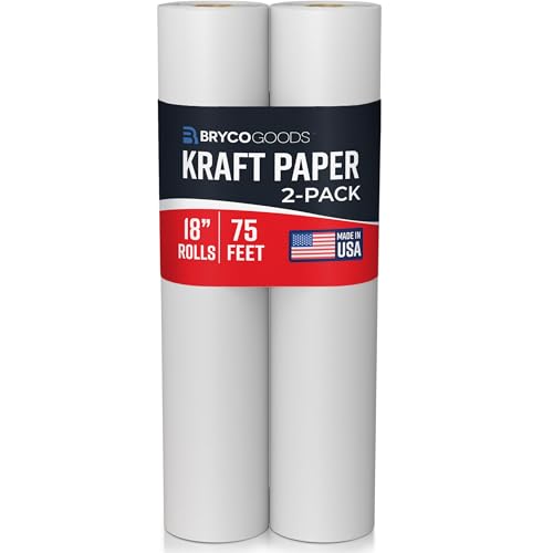 Bryco Goods Kraft Paper Roll - 18” x 75’ (900”) - Pack of 2 - White Easel Paper for Drawing, Painting, Arts & Crafts, Bulleti