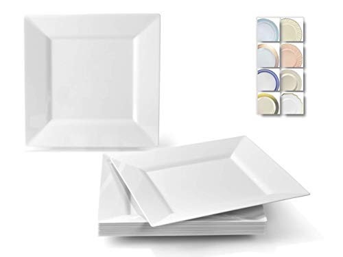 " OCCASIONS " 40 Plates Pack, Heavyweight Disposable Wedding Party Plastic Plates (8'' Appetizer/Dessert Plate, Square white)