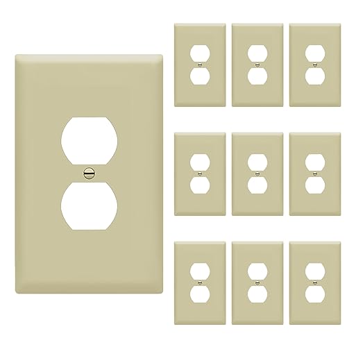 ENERLITES 10 Pack Oversized Duplex Outlet Covers, Jumbo Wall Plate, Ivory