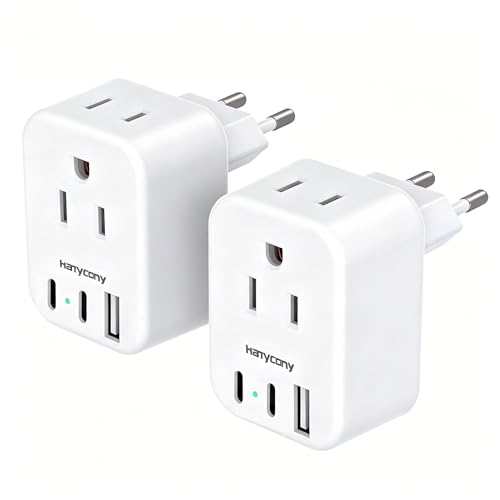 European Plug Adapter, US to Europe Power Adapter Travel Essentials, 2 Pack