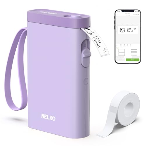 Nelko P21 Label Maker Machine with Tape, Bluetooth Label Printer, Purple