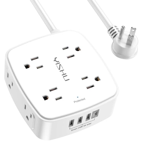 10 Ft Surge Protector Power Strip - YISHU 3 Side Outlet Extender with 8 Widely AC Outlets and 4 USB Ports, 10 Feet Extension 