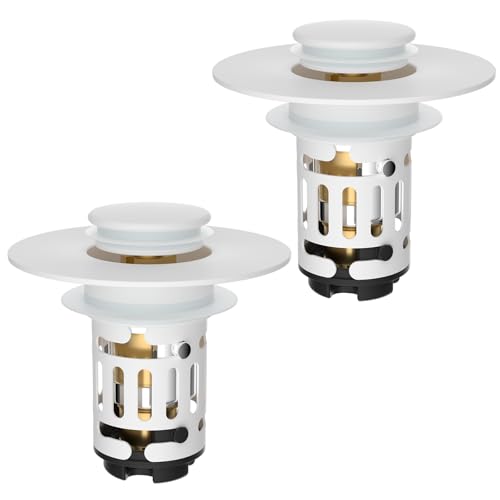 Hibbent 2 PCS Upgraded 3 in 1 Bathroom Sink Drain Strainer, Pop Up Stopper