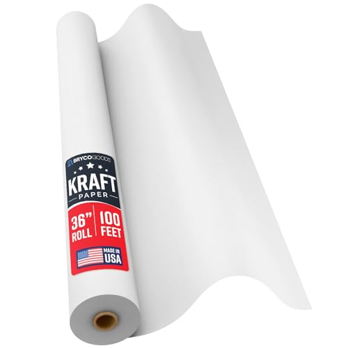 Bryco Goods White Kraft Paper Roll - 36” x 100’ (1200”) - Made in USA - Banner Paper for Painting, Easel Use, Bulletin Boards