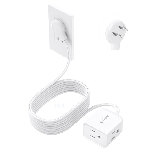 TROND 2 Prong to 3 Prong Extension Cord 15ft, Polarized Flat Plug, 3 AC