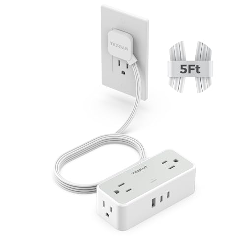 TESSAN Extension Cord 5 FT, Power Strip with 900J Surge Protection, Grey
