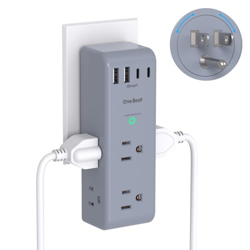 Surge Protector Outlet Extender, Multi Plug Wall Outlet, Rotating Plug,Grey
