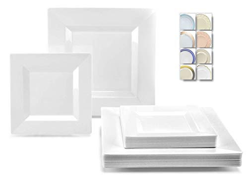 " OCCASIONS " 50 Plates Pack (25 Guests)-Heavyweight Wedding Party Square Disposable Plastic Plate Set -(25 x 9.5'' + 25 x 6.