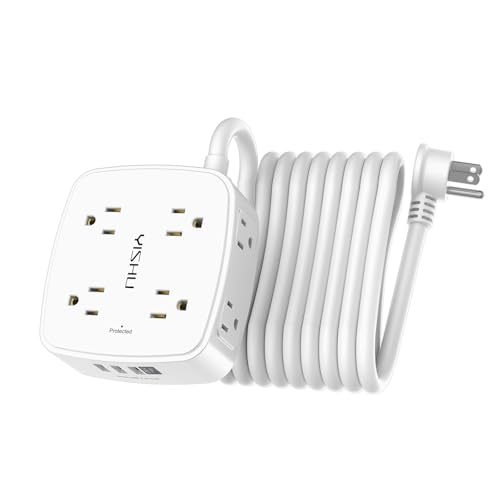 15 Ft Surge Protector Power Strip - 8 Widely Outlets with 4 USB Ports, 3 Side Outlet Extender with 15 Feet Extension Cord, Fl