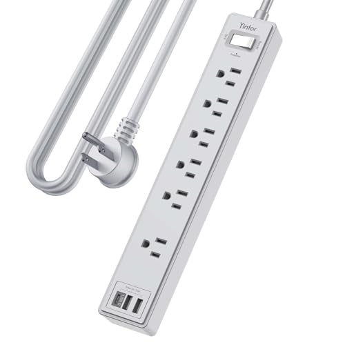 Yintar 10Ft Surge Protector Power Strip with 6 Outlets & 3 USB Ports, Grey