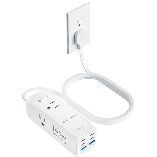 Olcorife USB Power Strip with 3 AC Outlets 6 USB Ports(4 USB C),5 FT