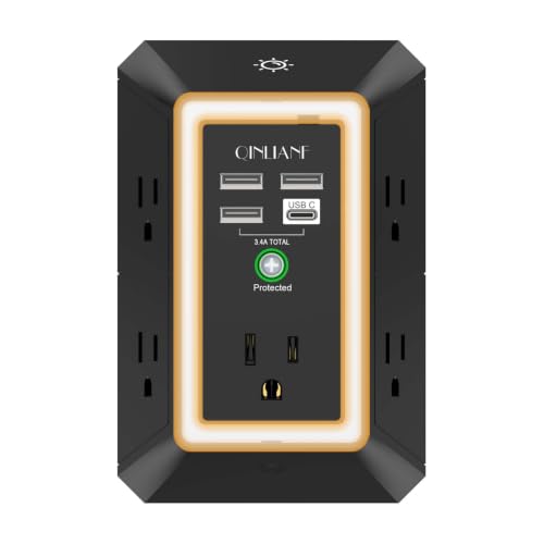 Wall Charger, Surge Protector, QINLIANF 5 Outlet Extender with 4 USB Ports