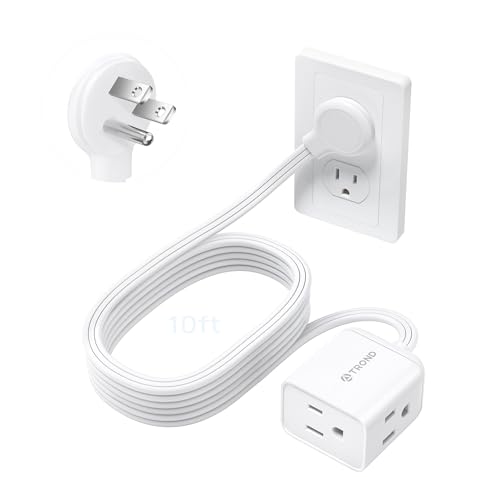TROND Leftward Flat Plug Extension Cord 10ft for Small Tight Spaces, White