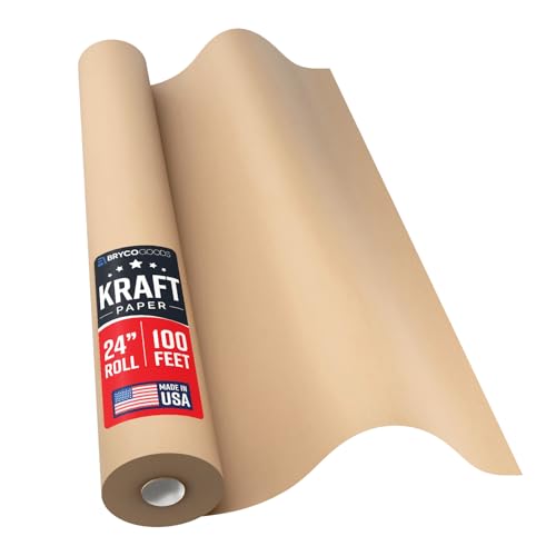 Bryco Goods Brown Kraft Paper Roll - 24" x 1200" (100 ft) - Made in USA - Ideal for Gift Wrapping, Packing, Moving, Shipping,
