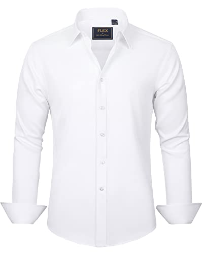 J.VER Men's Dress Shirts Solid Long Sleeve Stretch Wrinkle-Free Formal Shirt Business Casual Button Down Shirts White XXL