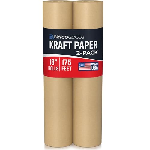 Bryco Goods (Pack of 2) Kraft Paper Roll - Brown - 18" x 2100" (175') - USA Made - Suitable for Packing - Moving - Shipping -