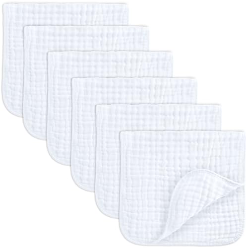 Comfy Cubs Muslin Burp Cloths 20x10" 6 Pack, Baby Burp Cloths - White