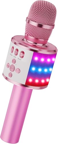 BONAOK Karaoke Microphone for Kids & Adults - Bluetooth Microphones Singing Mic with Disco Lights, Echo Effect, Built-in Spea