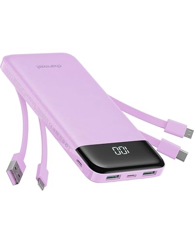 charmast Portable Charger with Built in Cables Power Bank with Cords Wires Slim 10000mAh Travel Battery Pack 6 Outputs 3 Inpu